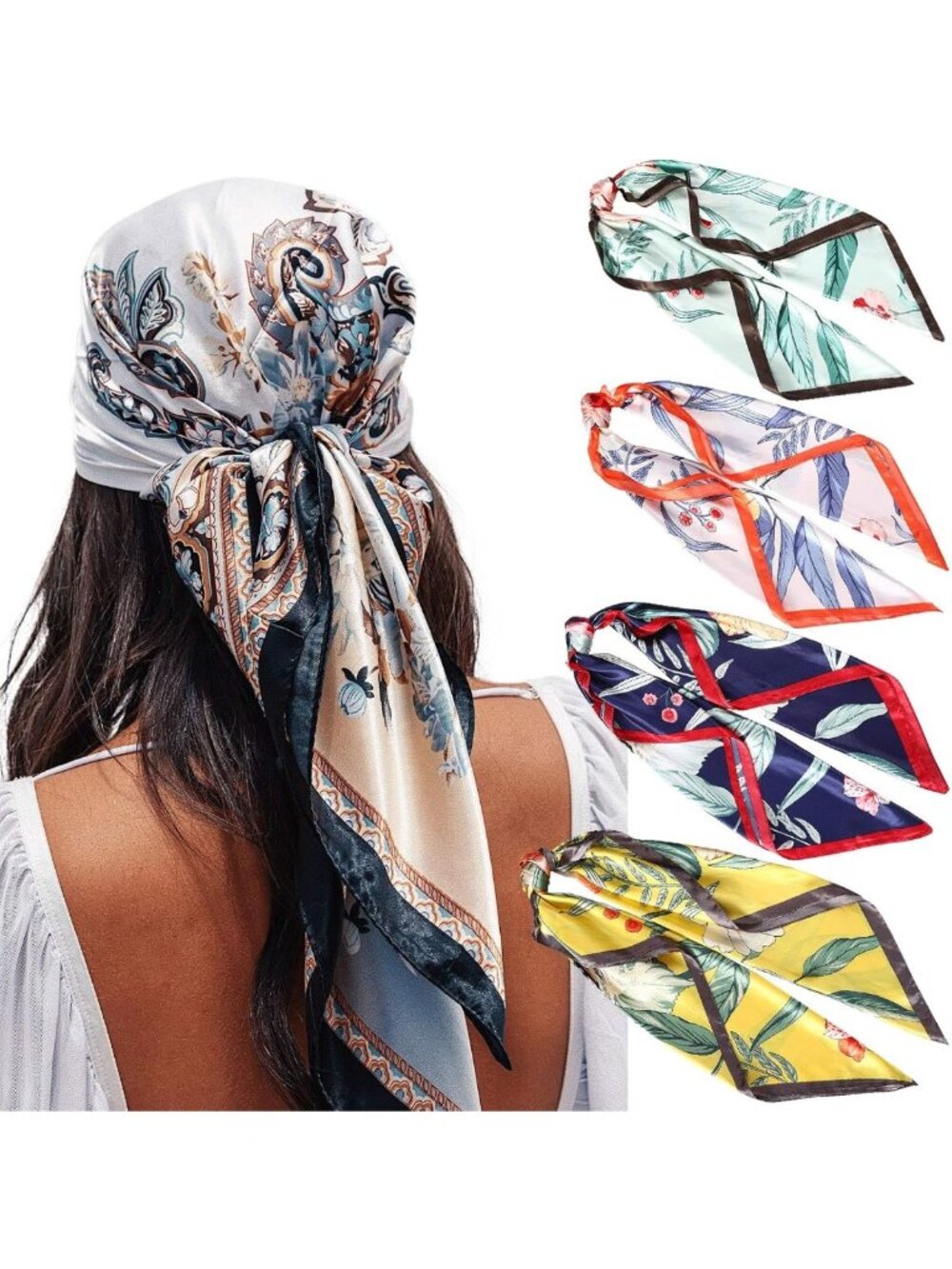 4PCS 35” Satin Large Square Scarves - Silk-Like Neck Wraps & Hair Accessories